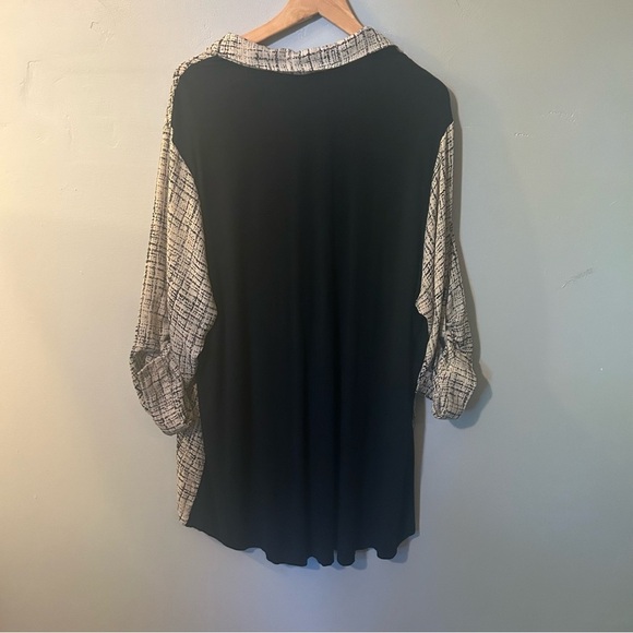 Soft Surroundings Chiffon Front Knit Back Long Sleeve Tab Sleeve 2X Beige Black - Picture 4 of 6